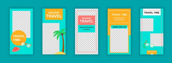 Plantillas Editables Para Vacaciones Viaje Establecidas Para Historias Instagram Vacaciones — Vector de stock