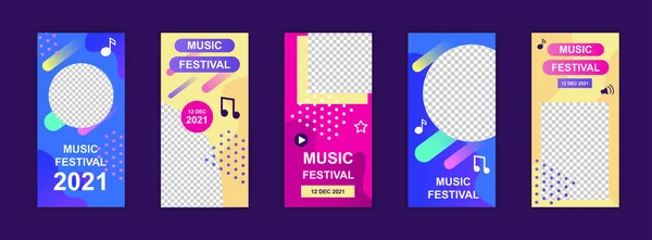 Music Festival Editable Templates Set Instagram Stories Night Club Party — Stock Vector