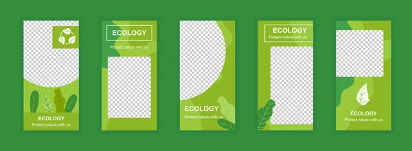 Modelos Editáveis Ecologia Ambiente Configurados Para Histórias Instagram Plantas Verdes —  Vetores de Stock
