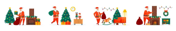Χριστούγεννα Santa Claus Δέσμη Των Σκηνών Επίπεδους Ανθρώπους Χαρακτήρες Άγιος — Διανυσματικό Αρχείο