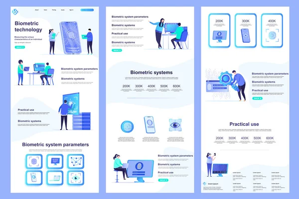 Biometric Technology Flat Landing Page Biometrics Authentication Identification Corporate Website — Stock Vector