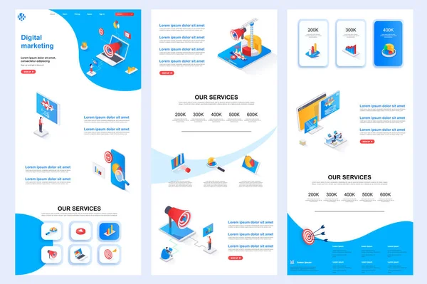 Página Destino Isométrica Marketing Digital Marketing Redes Sociales Plantilla Diseño — Archivo Imágenes Vectoriales