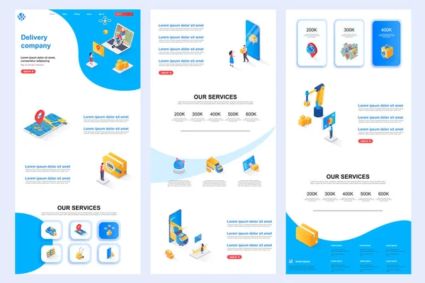 Empresa Entrega Isométrica Landing Page Plantilla Diseño Sitios Web Corporativos — Archivo Imágenes Vectoriales