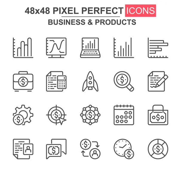 Business Products Thin Line Icon Set Rocket Chart Goal Finance — Stock Vector