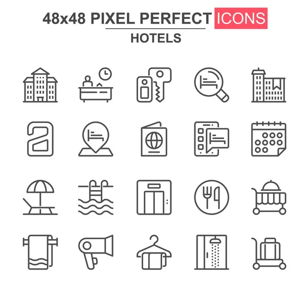 Hotels Thin Line Icon Set Receptionist Towel Restaurant Shower Luggage — Stock Vector