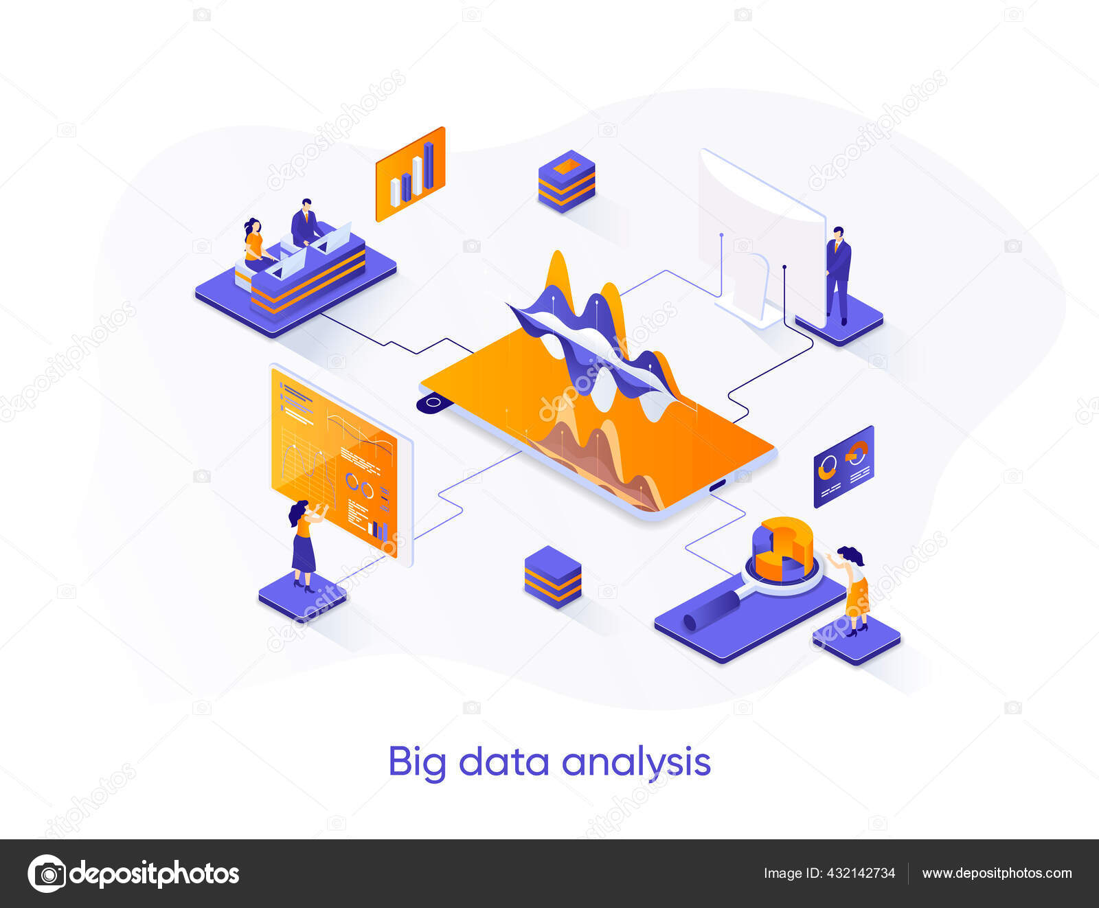 大数据分析等距网页横幅分析和商业情报等量概念在线数据分析3D场景信息研究设计带有人物形象的矢量图解图库矢量图©alexdndz 432142734