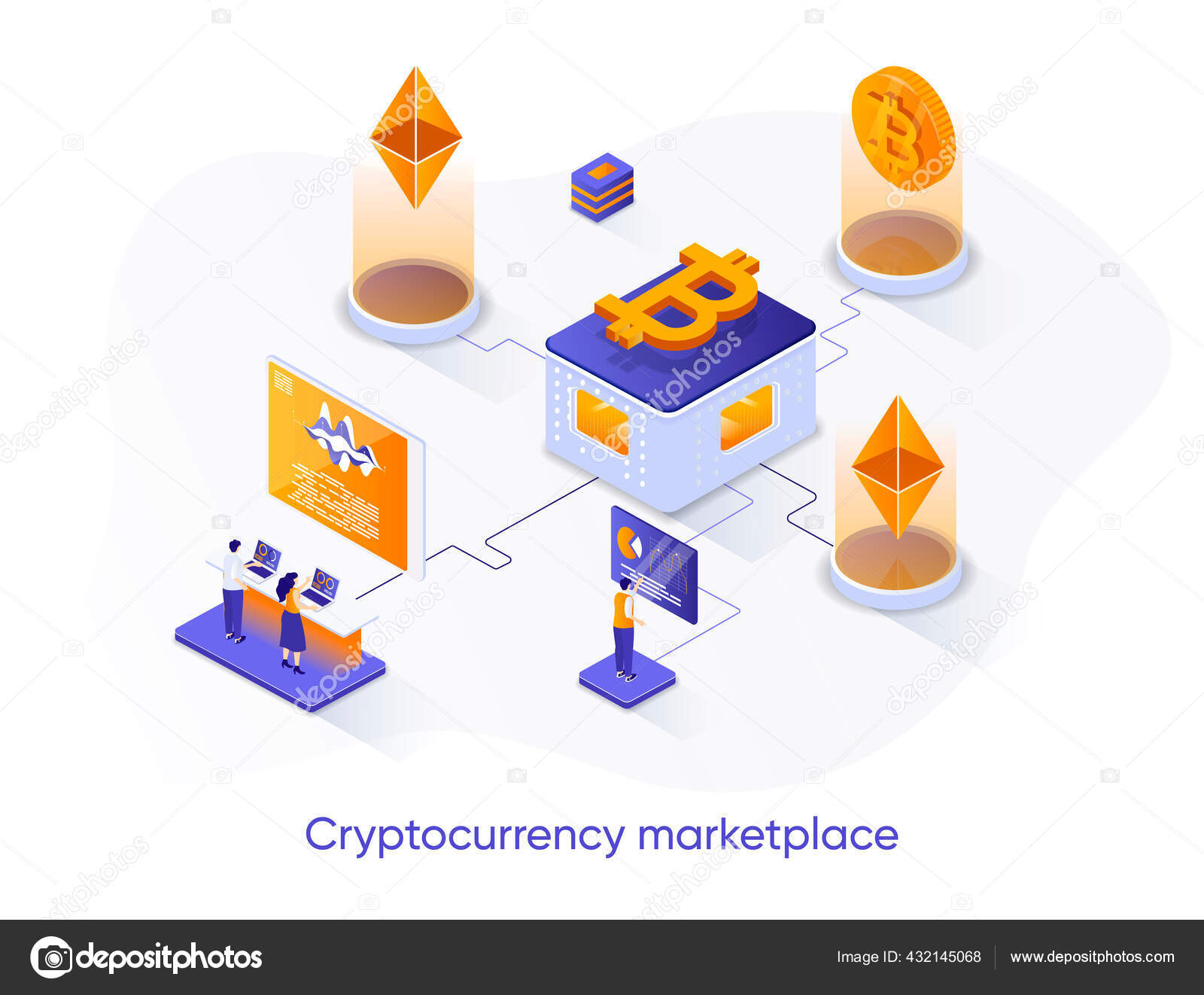 암호화 시장등의 배너입니다 암호화 Isometry 온라인 서비스 디자인 사람을 일러스트 스톡 벡터 - ©alexdndz 432145068