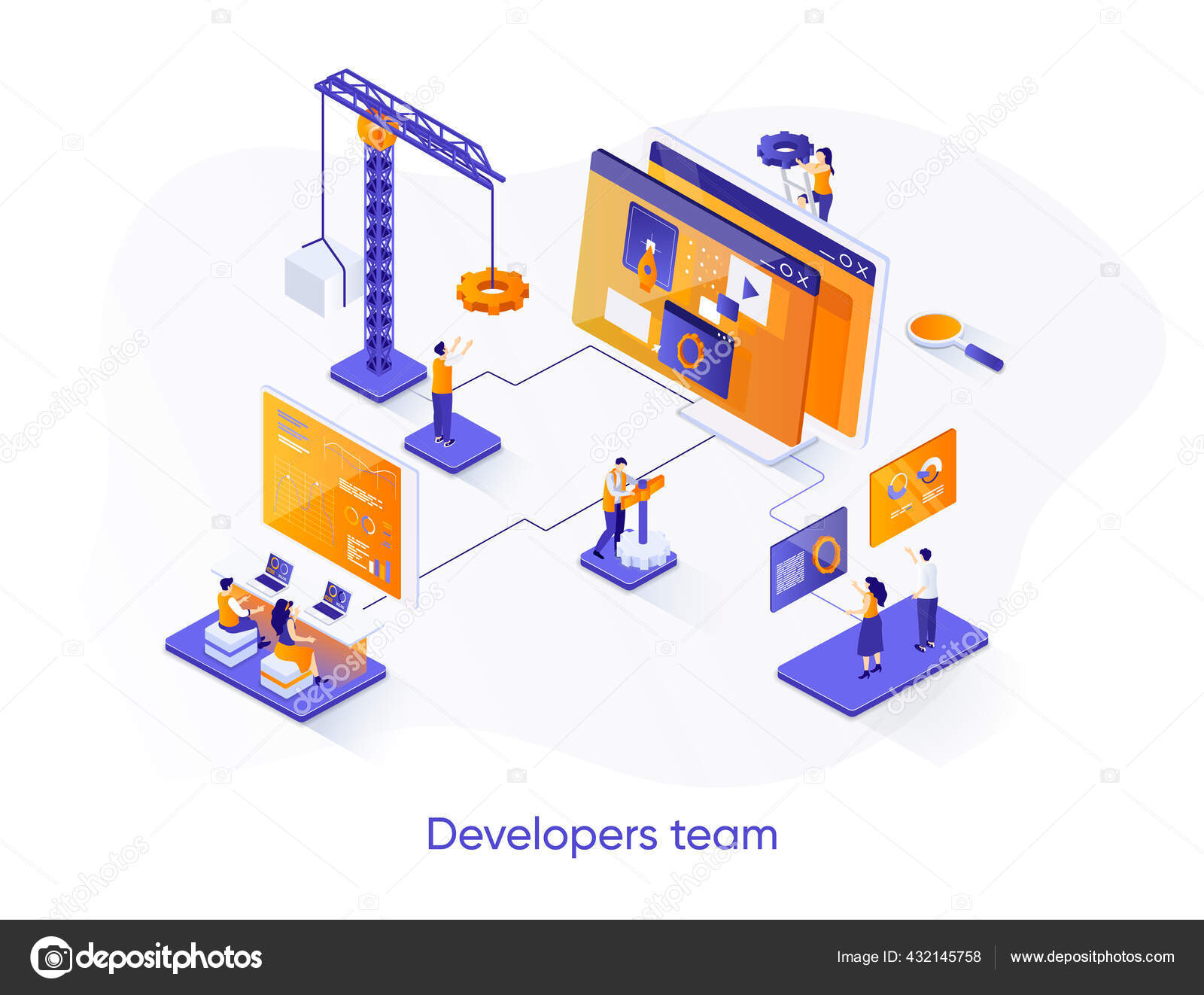 Developers Team Isometric  Banner Full Stack Software Development
