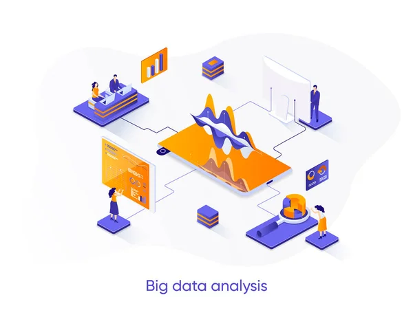 Büyük Veri Analizi Izometrik Web Pankartı Analitik Zekası Izometri Kavramı — Stok Vektör