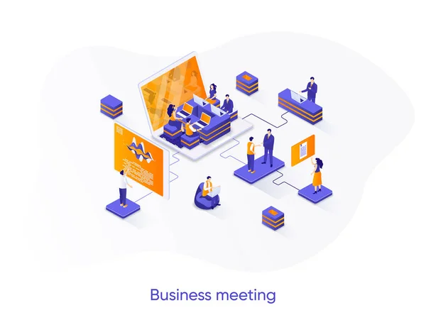 Business Meeting Isometric Web Banner Teamwork Collaboration Project Isometry Concept — Stock Vector