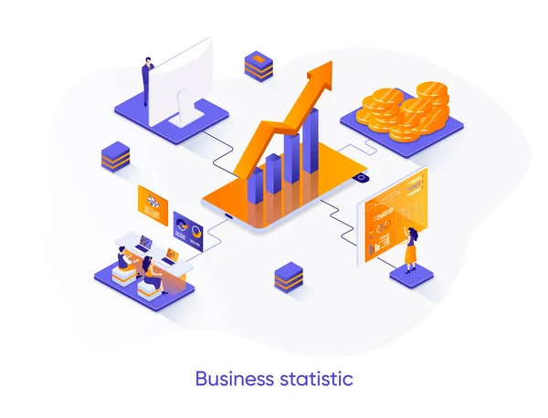 Estatísticas Negócios Banner Web Isométrico Conceito Isometria Pesquisa Estatística Consultoria —  Vetores de Stock