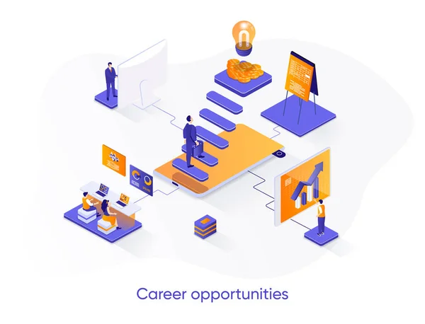 Career Opportunities Isometric Web Banner Career Growth Skills Development Isometry — Stock Vector