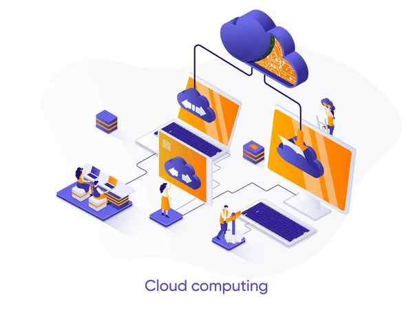 클라우드 컴퓨팅 Isometric 폼등측 개념입니다 데이터 서비스 클라우드데 베이스 디자인 — 스톡 벡터
