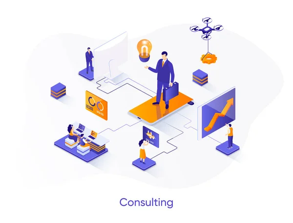 Consulting Isometric Web Banner Competent Business Expertise Law Assistance Isometry — Stock Vector