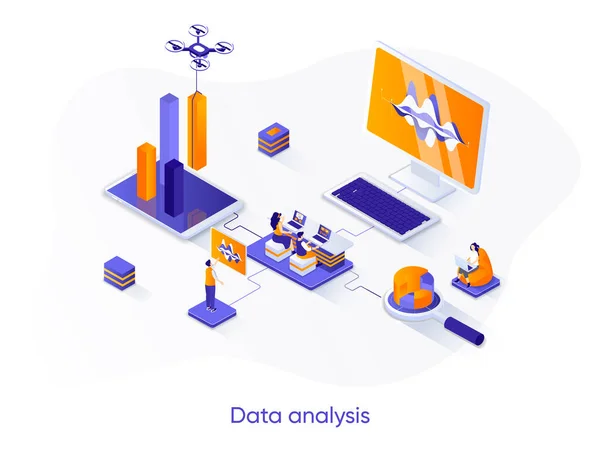 Análise Dados Banner Web Isométrico Análise Dados Financeiros Conceito Isometria —  Vetores de Stock