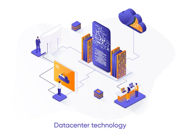 Datacentrum Technologie Izometrický Web Banner Internet Hosting Platforma Isometrie Koncept — Stockový vektor