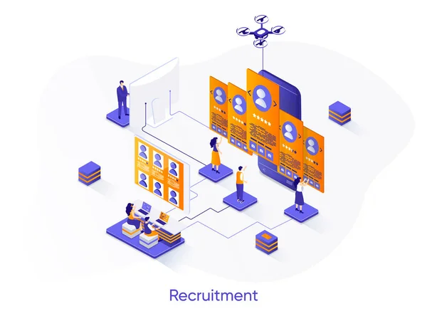 Recruitment Isometric Web Banner Personnel Hiring Employment Isometry Concept Human — Stock Vector