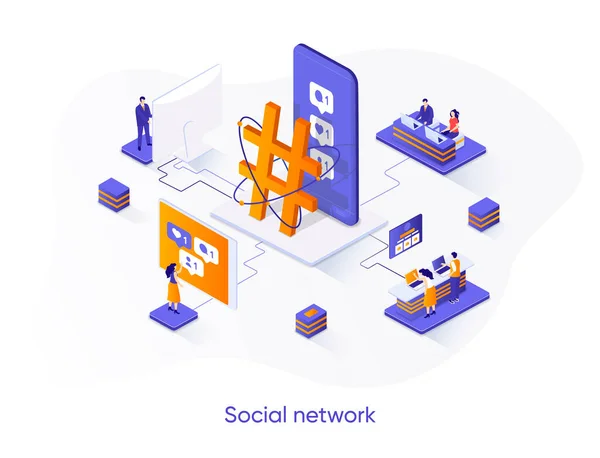 Social Network Isometric Web Banner Internet Community Communication Isometry Concept — Stock Vector