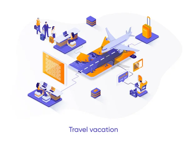 Utazás Nyaralás Izometrikus Web Banner Utazásközvetítő Szolgáltatás Izometria Koncepció Utazás — Stock Vector