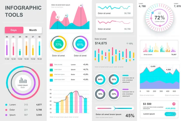 Bundle Infografica Elementi Del Kit Diversi Grafici Diagrammi Flusso Lavoro — Vettoriale Stock