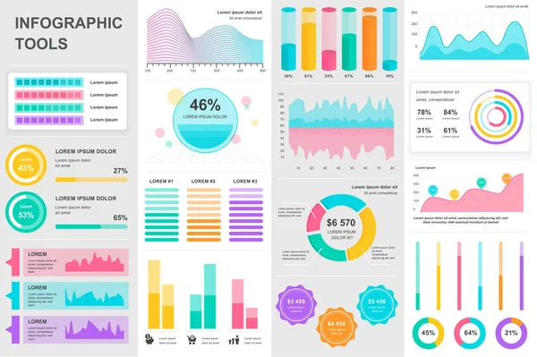 Πακέτο Infographic Στοιχεία Kit Διαφορετικά Διαγράμματα Διαγράμματα Ροή Εργασίας Διάγραμμα — Διανυσματικό Αρχείο