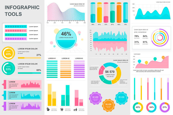 Инфографика пакетов UI, UX, KIT элементов. Различные диаграммы, диаграммы, рабочий процесс, блок-схема, временная шкала, схемы, маркетинговые иконки, графики и шаблоны проектирования баров. Векторная информация графический и инфографический набор.