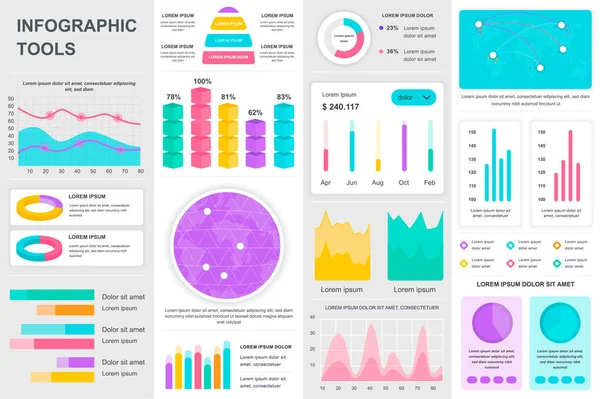 Bundel Infografische Kit Elementen Verschillende Grafieken Diagrammen Workflow Stroomschema Tijdlijn — Stockvector