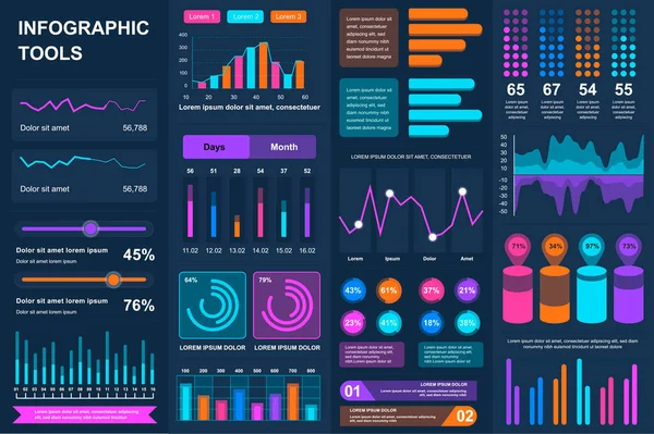 Bundle Infografica Elementi Del Kit Diversi Grafici Diagrammi Flusso Lavoro — Vettoriale Stock