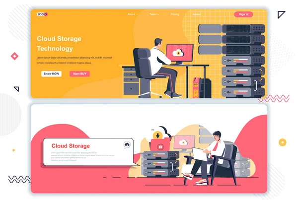 Définir Les Pages Destination Stockage Cloud Fournisseur Hébergement Site Web — Image vectorielle