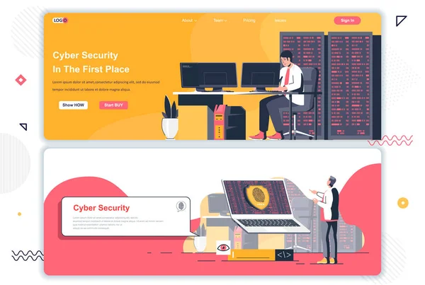 Siber Güvenlik Iniş Sayfaları Ayarlandı Siber Güvenlik Yardımı Yönetim Kurumunun — Stok Vektör