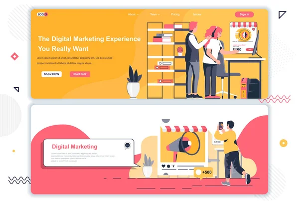 Página Inicial Agência Marketing Digital Pesquisa Marketing Campanha Promocional Site — Vetor de Stock