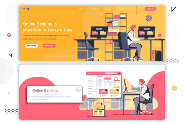 Online Banking Landingspagina Ingesteld Website Van Het Bedrijf Voor Financiële — Stockvector