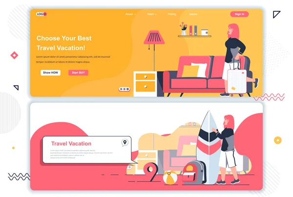 Travel Agency Landing Pages Online Tour Reservation Booking Tickets Corporate — Archivo Imágenes Vectoriales