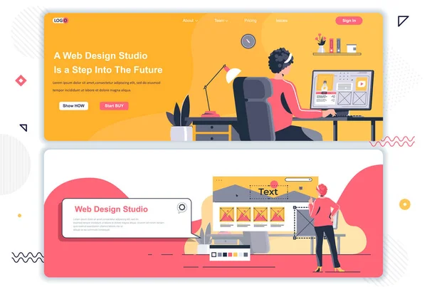 Webdesign Studio Landing Pages Eingestellt Kreatives Website Design Prototyping Und — Stockvektor