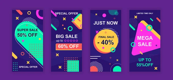 Werbung gestaltet soziale Netzwerke wie Instagram-Stories. Set von Verkauf Web-Banner, Poster, Cover für Online-Shopping, Marketing, Promo, Discount-Produkte. Moderne Insta-Cover-Vorlage. Vektorillustration. — Stockvektor