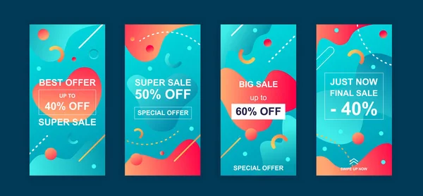 Publicidad diseño redes sociales instagram historias. Conjunto de banner web de venta, póster, cubierta para compras en línea, marketing, promoción, productos de descuento. Plantilla de cubierta de instinto moderno. Ilustración vectorial. — Vector de stock