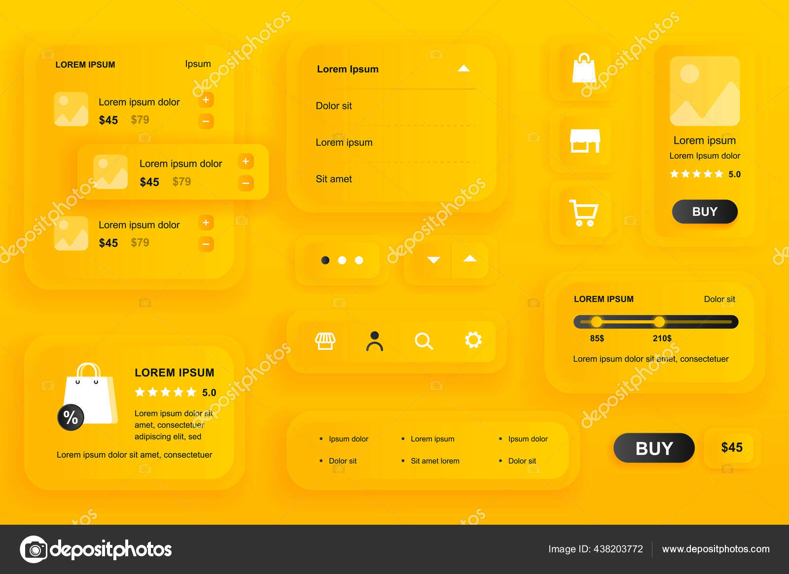 GUI elements for shopping mobile app. Shopping platform, product rating ...