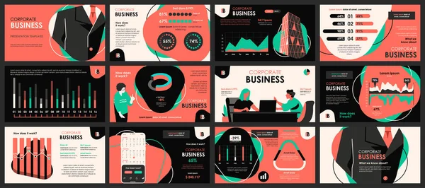 Prezentace obchodní schůzky prezentuje šablony z infografických prvků a vektorové ilustrace. Lze použít pro prezentační týmovou práci, brožuru, marketing, výroční zprávu, banner, brožuru. — Stockový vektor