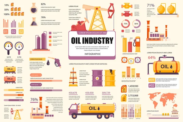 バンドル油業界インフォグラフィックUI 、 UX 、 KIT要素。グラフ、図、ワークフロー、輸送、工場、原油抽出、グラフ設計テンプレートが異なります。ベクトル情報グラフィックとインフォグラフィックセット. — ストックベクタ