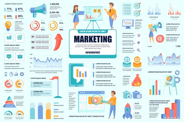 Marketing de pacote e UI infográfico promo, UX, elementos KIT. Diferentes gráficos, diagramas, fluxo de trabalho, fluxograma, linha do tempo, esquemas, modelo de design de gráficos. Conjunto gráfico e infográfico de informações vetoriais. — Vetor de Stock