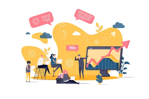 Business Training Konzept in flachem Stil. Geschäftsmann, der seinen Kollegen Charts präsentiert. Banner der Karriereentwicklung. Vektor-Illustration mit Personen in Arbeitssituation. — Stockvektor