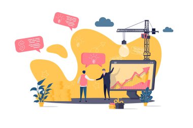 Düz tarzda ortaklık kavramı. İş adamları el sıkışma sahnesi. Ortaklar anlaşması, etkili takım çalışması ve iletişim web pankartı. İş durumundaki insanlar ile vektör illüstrasyonu.