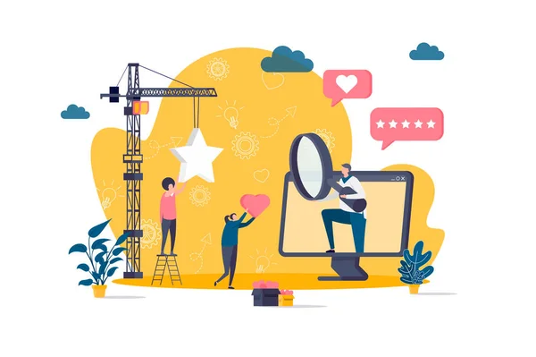 Trend watcher concept in platte stijl. Marketer studie populaire trends scène. Professionele trend kijken, marketing onderzoek en analyse. Vectorillustratie met personages in werksituatie. — Stockvector