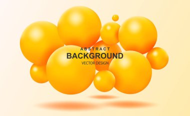 Abstract background with falling 3d orange balls. Dynamic flying colorful bubbles, futuristic composition with glossy spheres. Modern trendy banner or poster design. Realistic vector illustration. clipart