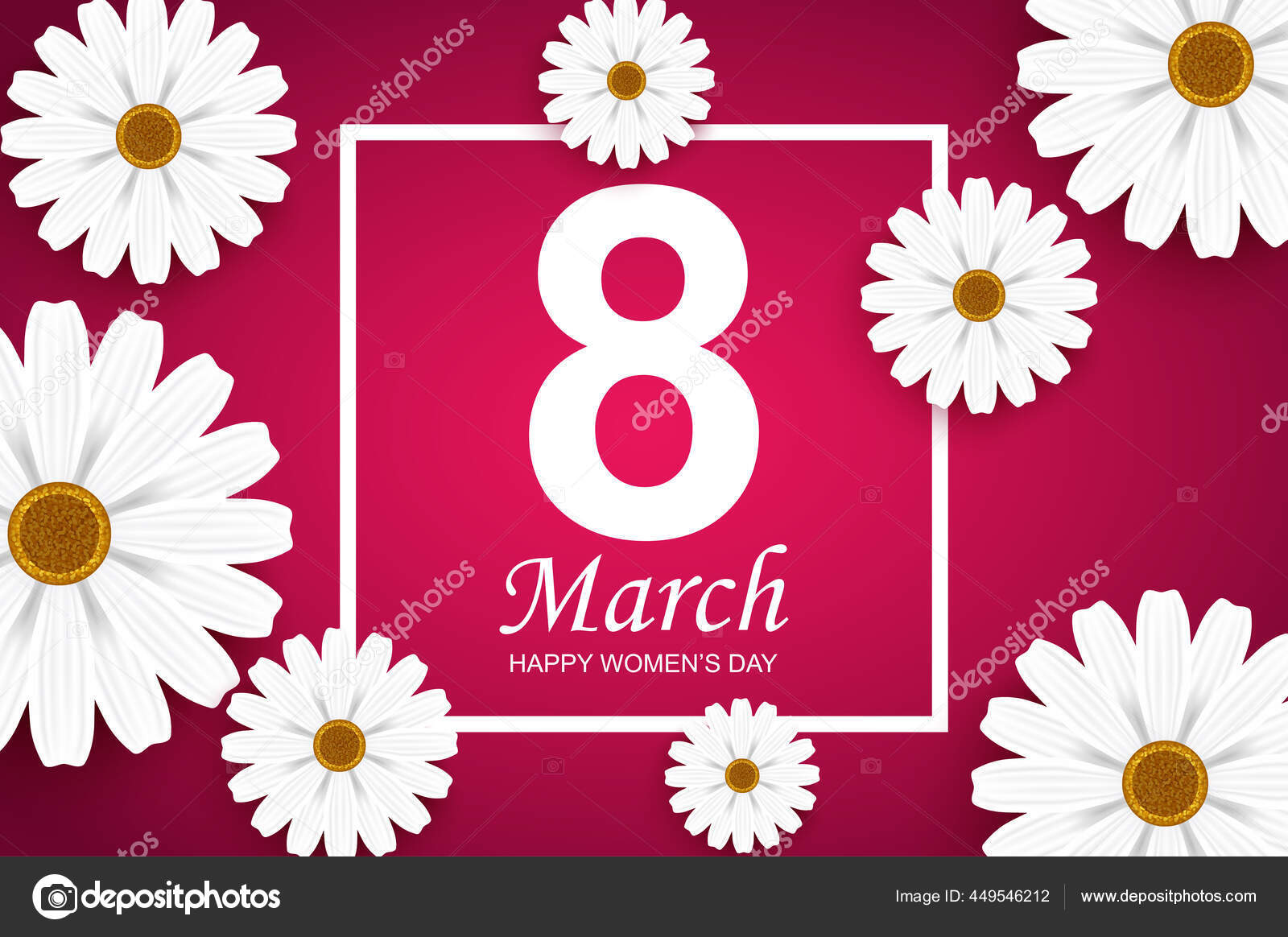 女性快乐日贺卡 白色洋甘菊花和文字相映成趣 3月8日祝贺的矢量图解 粉色背景下具有现实3d元素的浪漫横幅设计 图库矢量图像 C Alexdndz