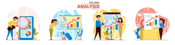 Big Data analysis flat design concept scenes set — Stockový vektor