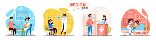 Clínica médica plano diseño concepto escenas conjunto — Vector de stock