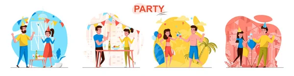 派对平面设计概念场景集 — 图库矢量图片