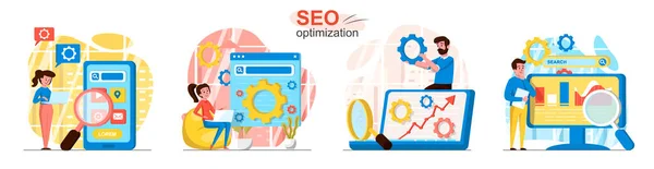 Conjunto de escenas conceptuales de diseño plano de optimización geográfica — Vector de stock