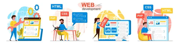 Desenvolvimento web design plano conjunto de cenas de conceito —  Vetores de Stock